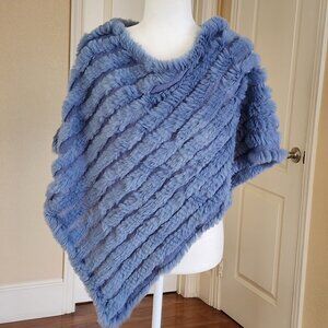 Rabbit Fur Wool Blend Knit Poncho Chameleon Blue Pullover Soft Women's Size S/M